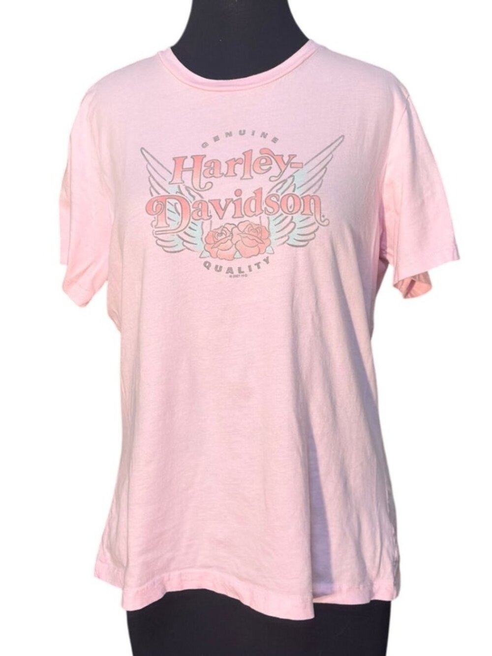 Harley-Davidson Hellbender Biker Tee Women’s Large Pink Marietta Georgia Wings